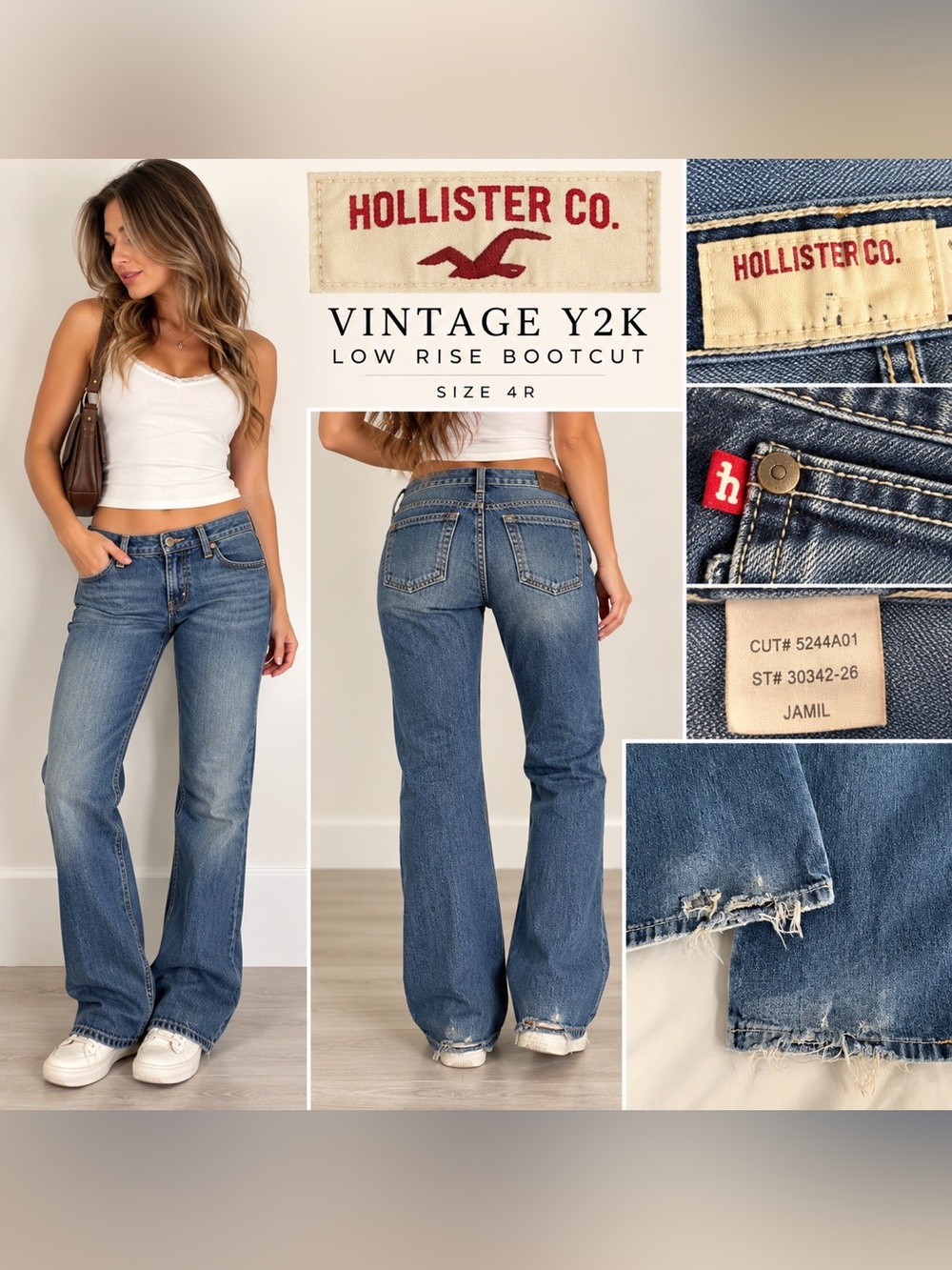 Vintage Y2K Hollister Co Size 4R Low Rise Bootcut Jeans 100% Cotton